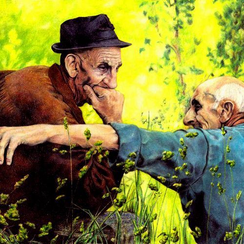 Old Men.
A colored oil pencil 'painting'