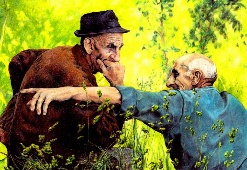 Old Men.
A colored oil pencil 'painting'