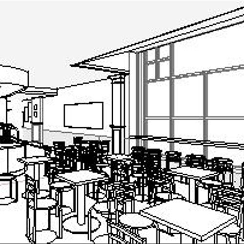 3D view of a restaurant while designing in the Rev