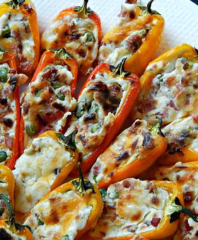 Stuffed Peppers
Mini rainbow peppers halved and st