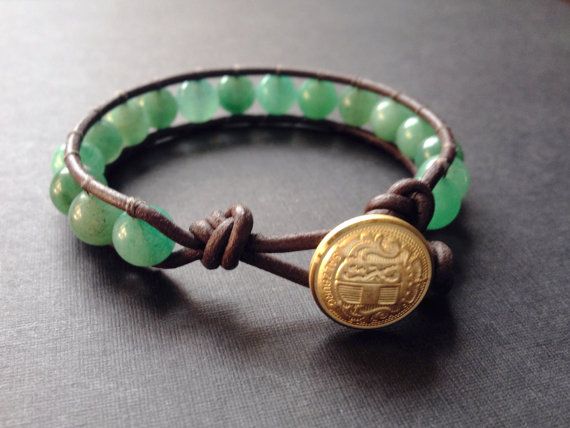 Handmade Leather Wrap Aventurine Bracelet
