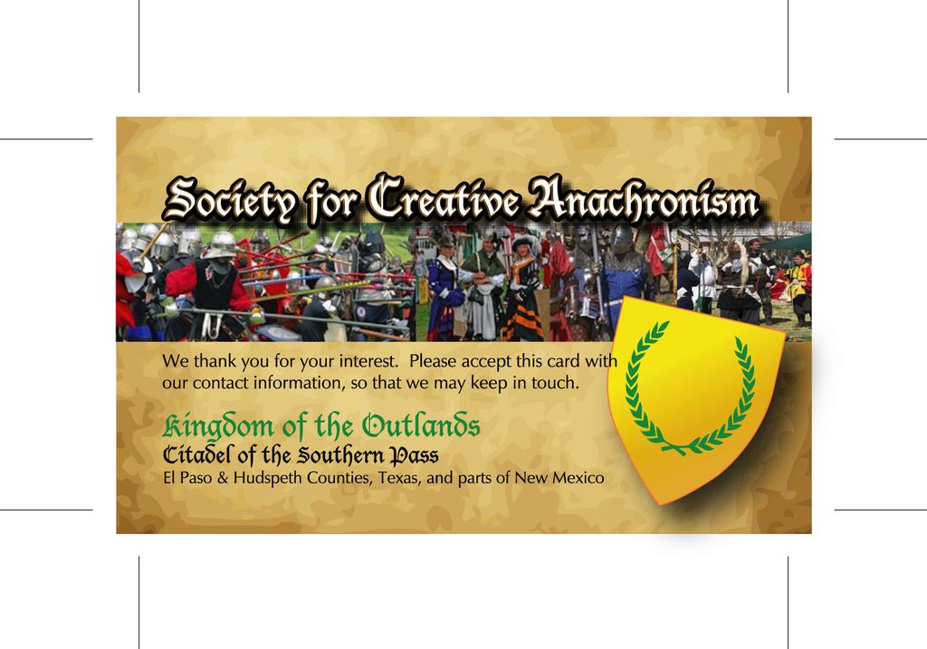 Business card for SCA - Citadel of the Southern Pa