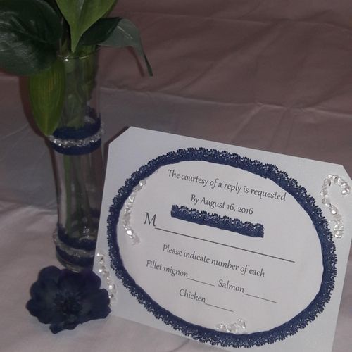 laced navy blue and crystal gem stone invitation w