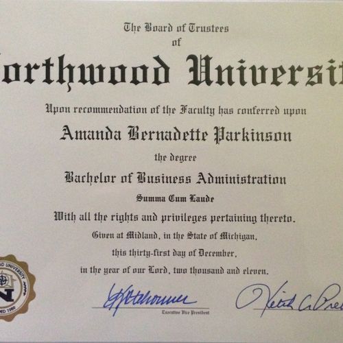 I graduated from Northwood University with Bachelo