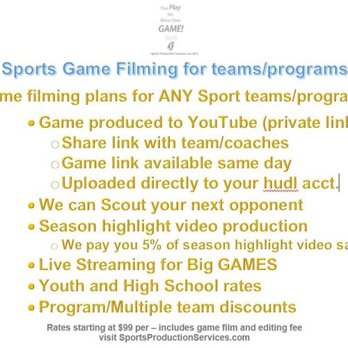 Game filming for Any sport