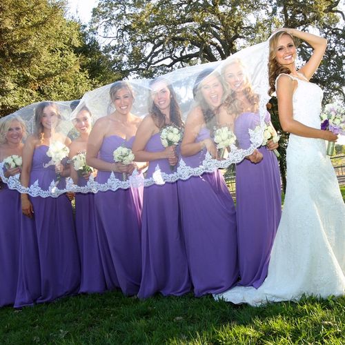 Lauren and her purple bridesmaids