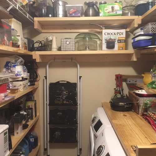Shelves in a pantry/laundry room 