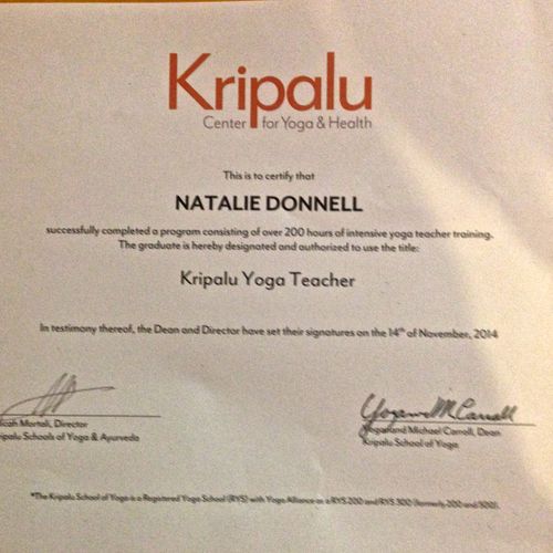 My 200 hr Kripalu Yoga certification