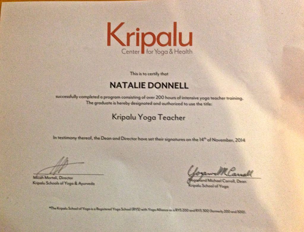 My 200 hr Kripalu Yoga certification