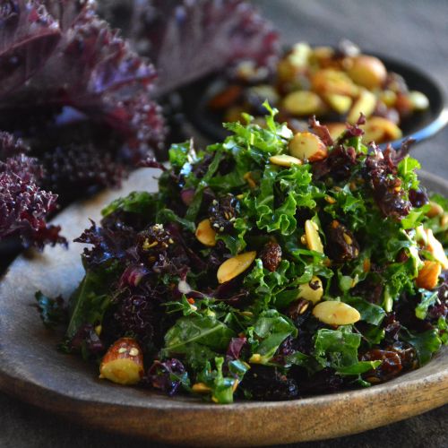 Kale salad with superfood granola. Delicious and d