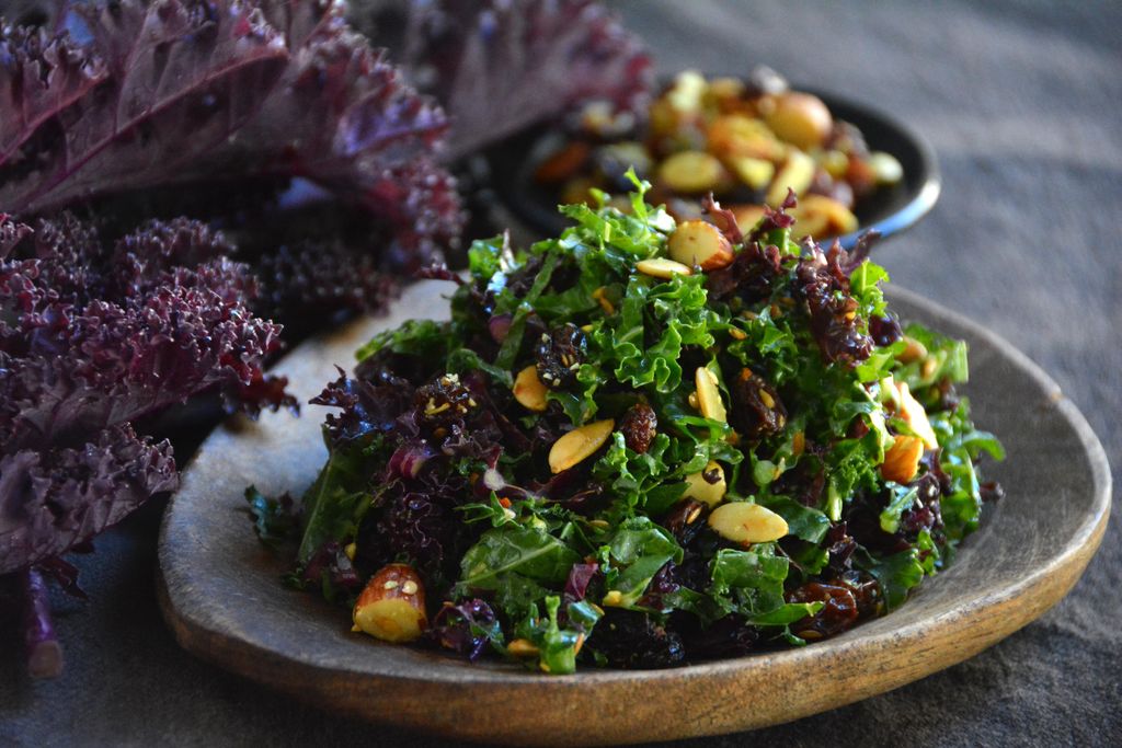 Kale salad with superfood granola. Delicious and d