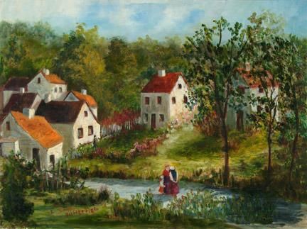 Lovely little village in France. Oil on canvas