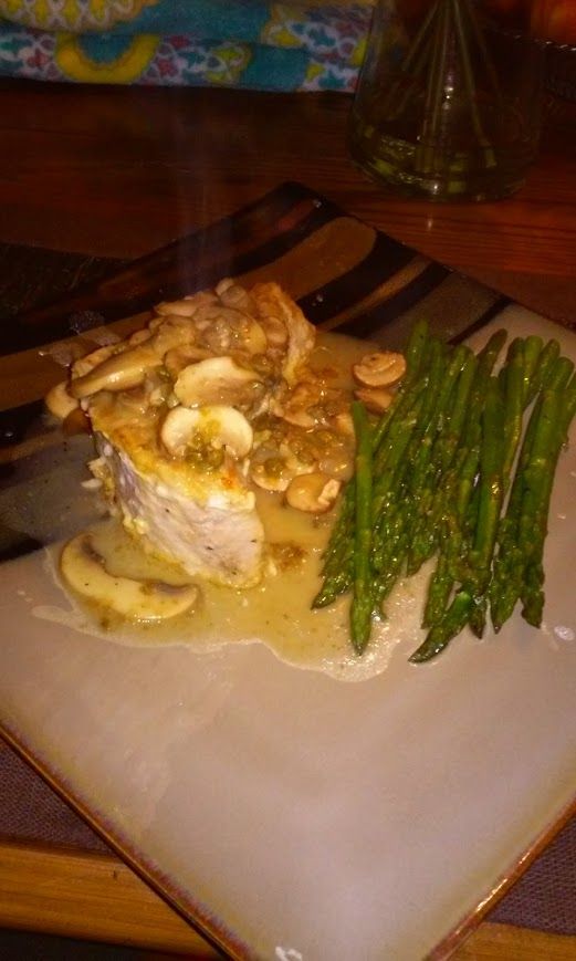 Sautéed Swordfish with Shallots, Mushrooms, and Wh