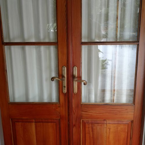 removed window glaze, custom trim, refinished door