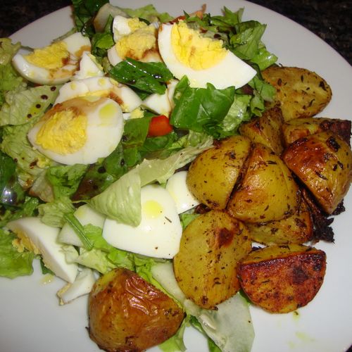 Light Cobb Salad with roasted golden yellow potato
