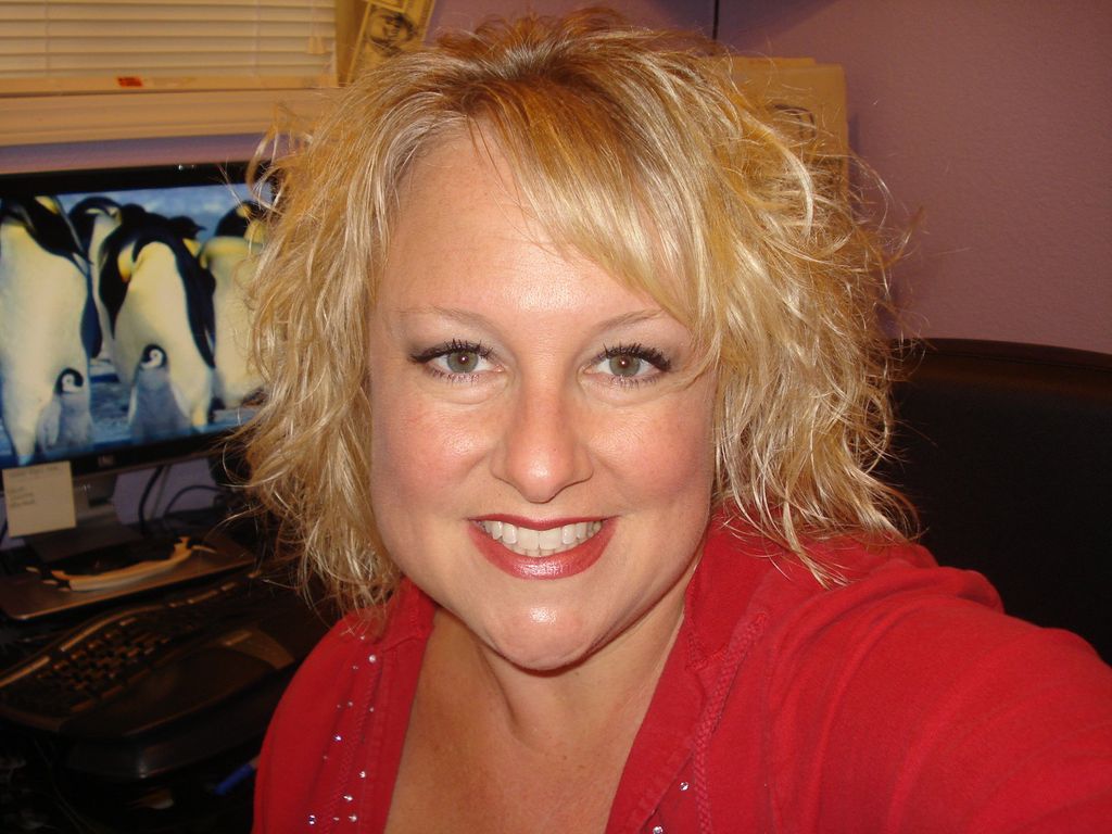 Laurie, working away at her computer.