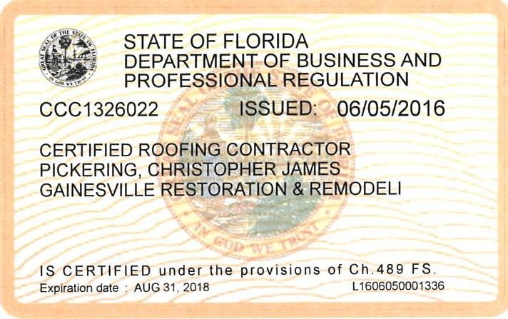 State Certified Roofing Contractor 