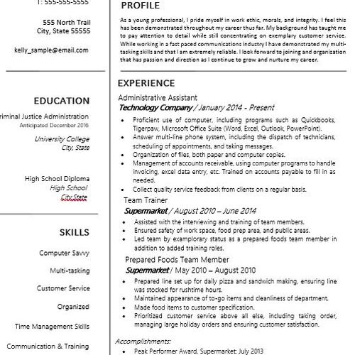 "Kelly Sample" - The After Resume, (All names have