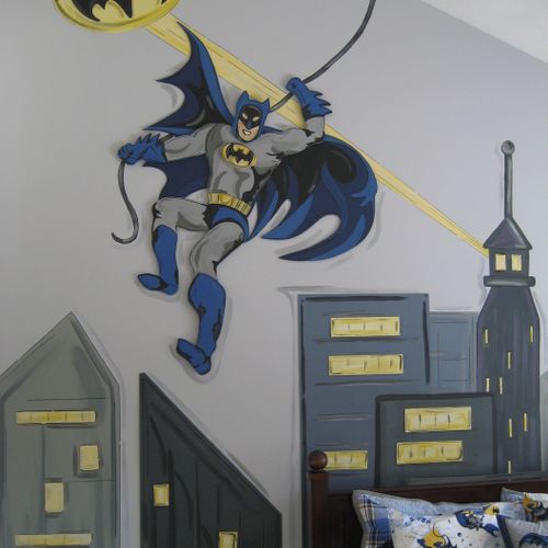 This mural is done with wood cutouts and paint cre
