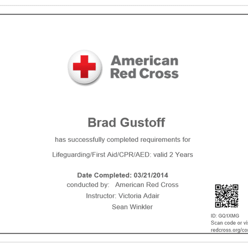 National Red Cross Certification for Lifeguarding,
