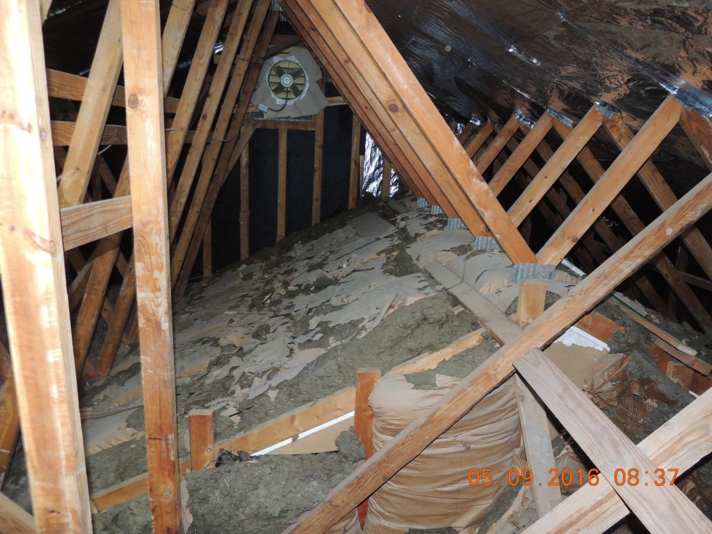 Old and flat attic insulation. It has started to b