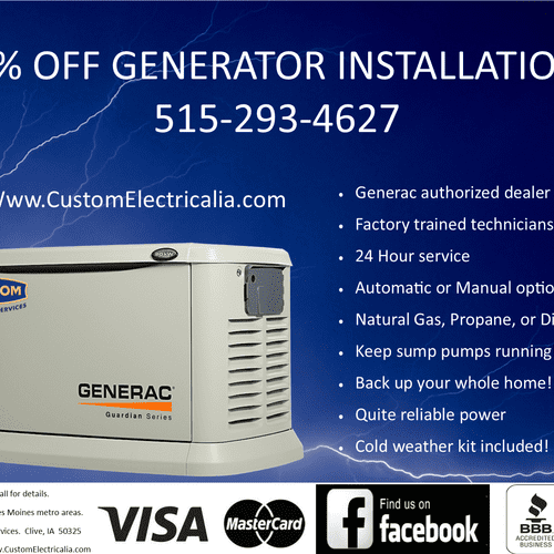 We are an authorized Generac Dealer as well as Koh