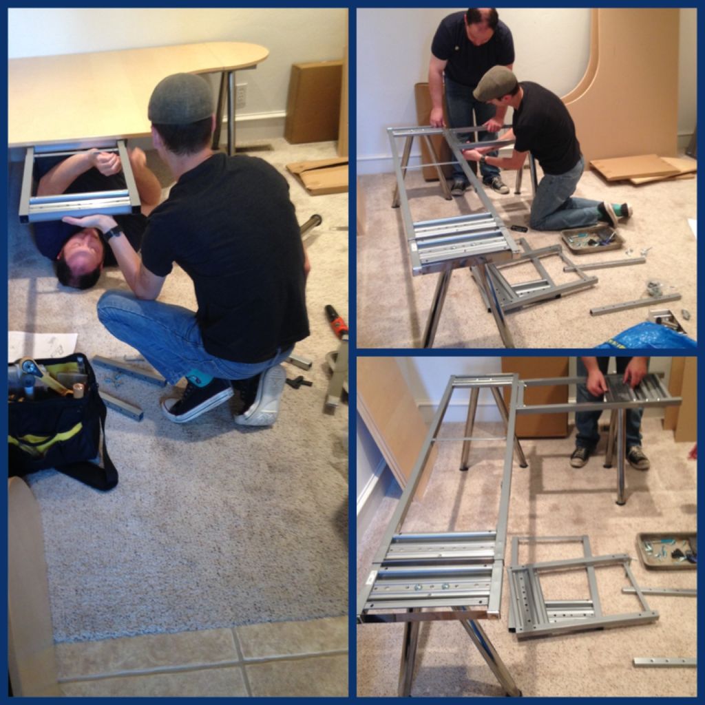 Helpr working quickly to put together Ikea furnitu