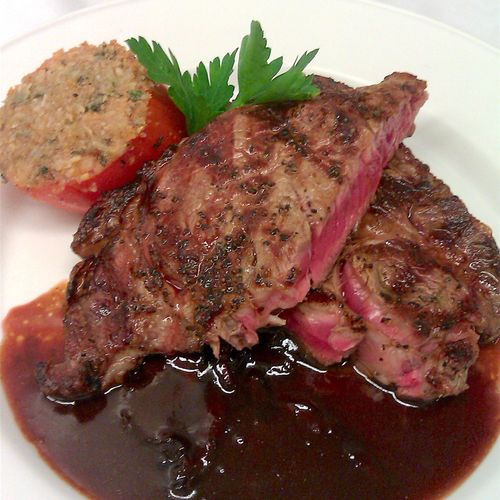 Sirloin steak with tart cherry demi sauce