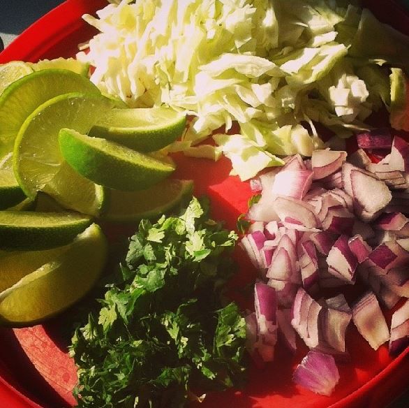 Garnish tray for Posole Rojo dinner party