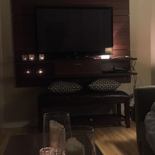 we installed a floating tv stand on their condo wa