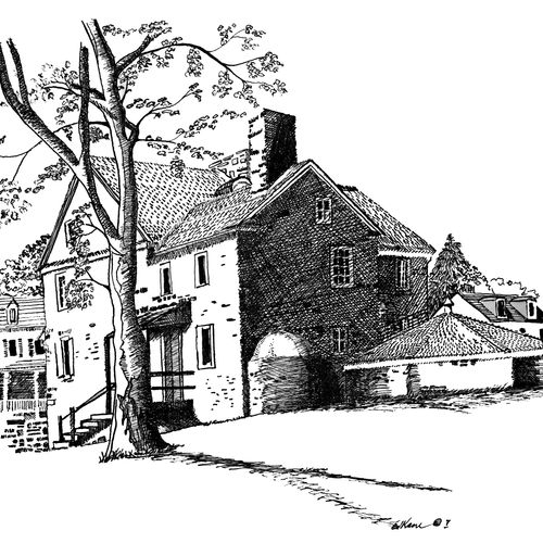 "Mc Conkey's Ferry Inn viewed from the Riverbank"