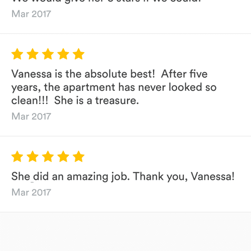 A screen shot of a few recent reviews from clients