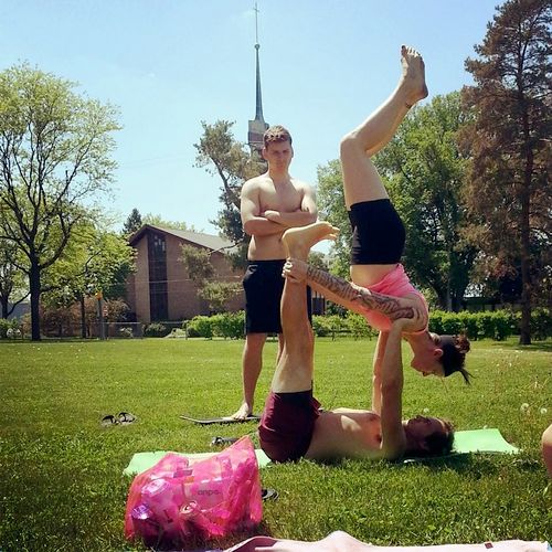 Acro Yoga in the Park.  I'm acting as the base her