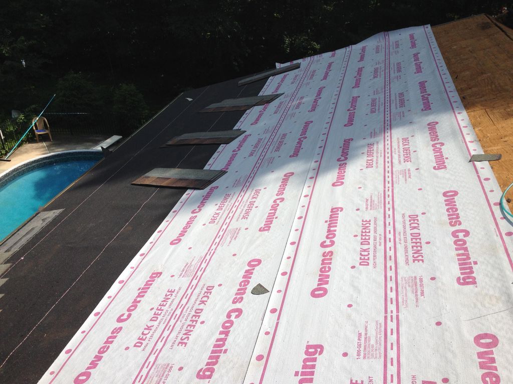 Ice and water at bottom of roof, then synthetic fe