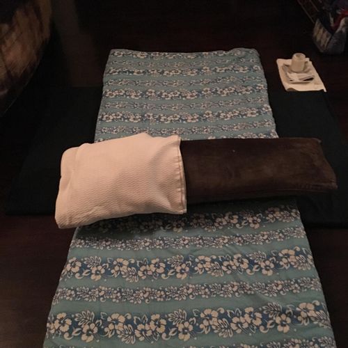 Traditional thai yoga Mat therapy set up.