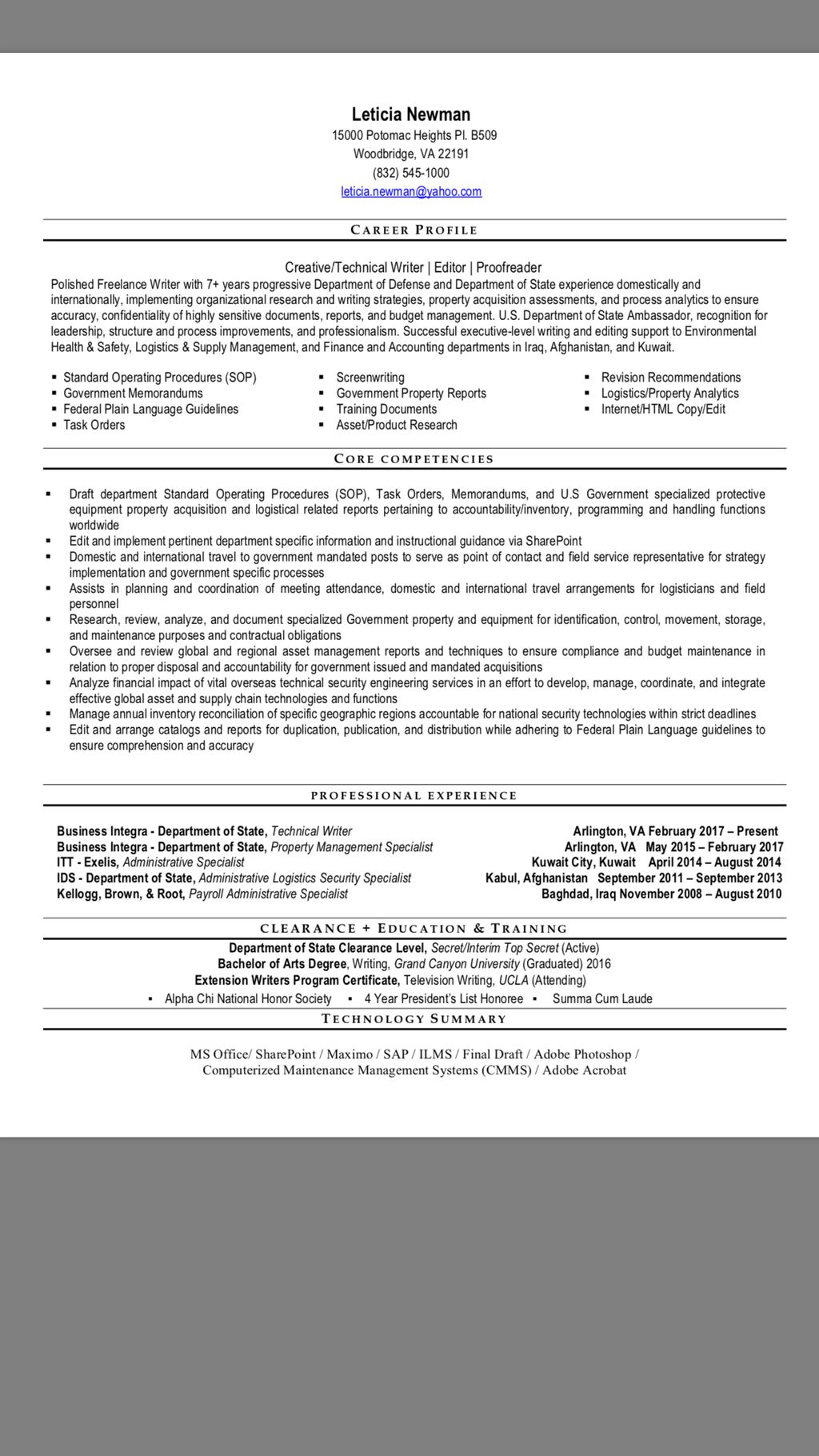 Custom Resume Sample