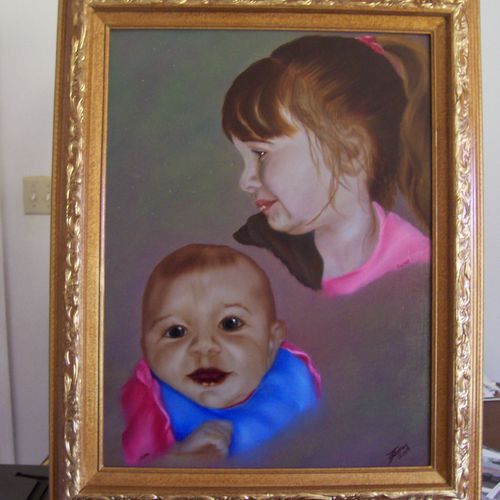 Oil portrait of two little girls.  This was done f