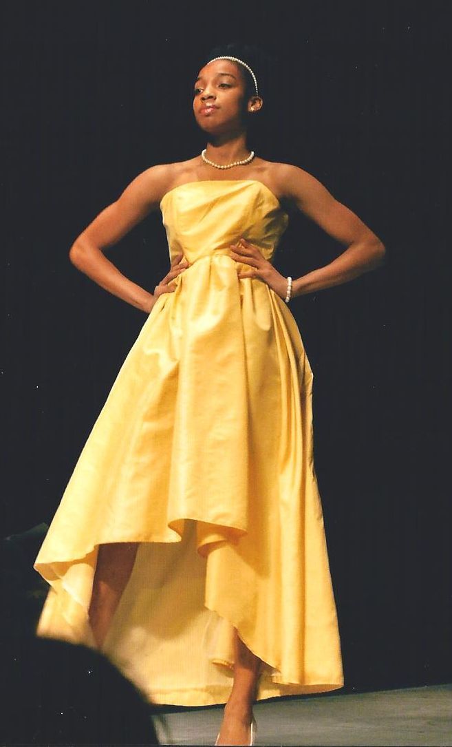 Gold taffeta high low hem gown