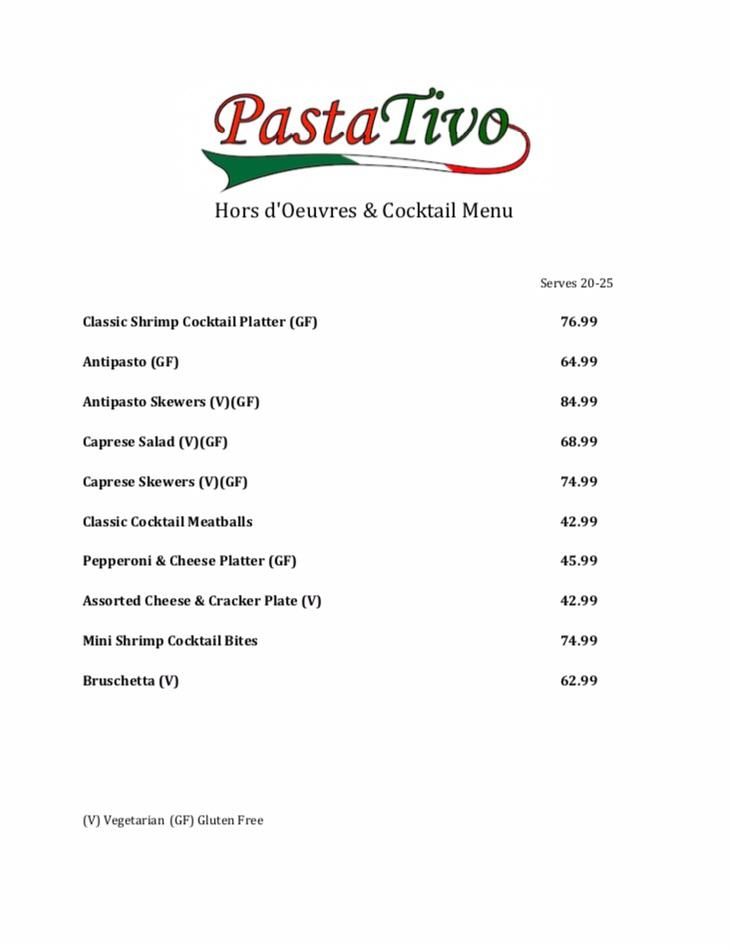Hors d’Oeurve / Cocktail menu