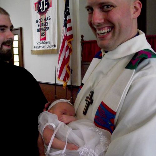 A baptism at a prior church, in the Easter Regalia