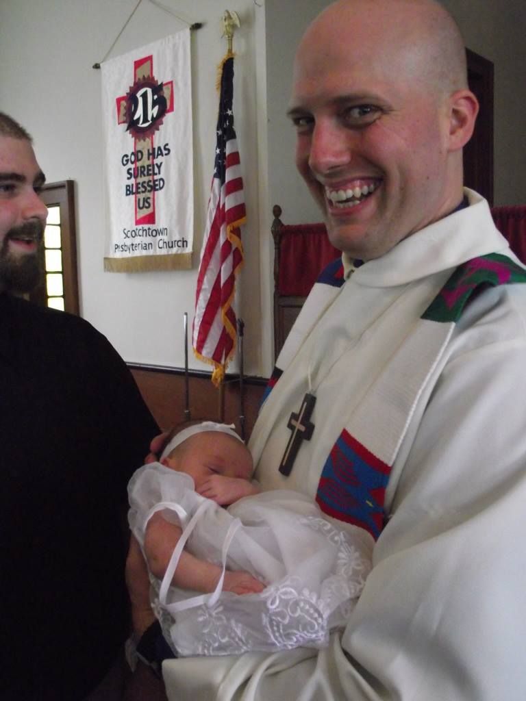 A baptism at a prior church, in the Easter Regalia