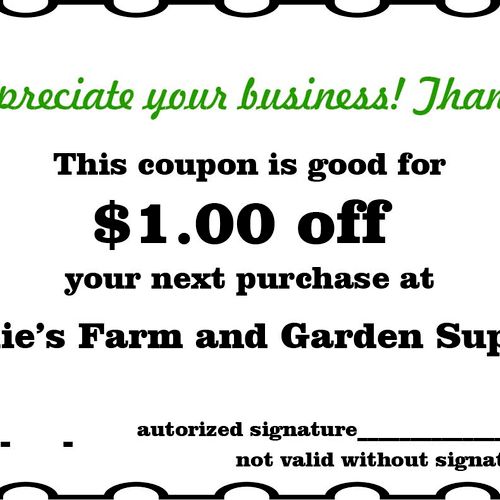 Farm and Garden store coupon created with Photosho