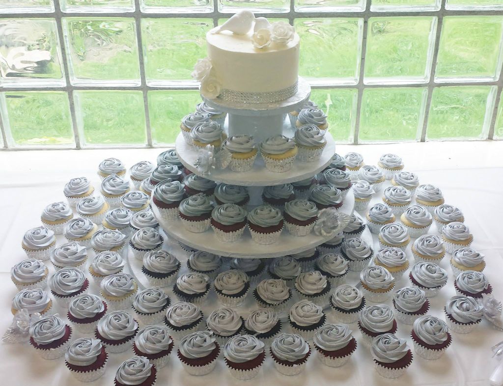 Elegant Silver & White Wedding Cupcake Tower