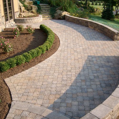 Paver patio, sitting walls, landscaping