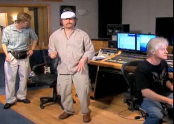 Actor Zach Galifianakis in studio collaborating wi