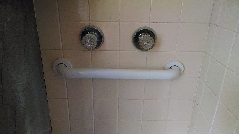 Grab bars installed in shower. To insure safe and 
