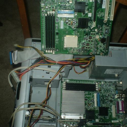 Desktop computer motherboard replacement.