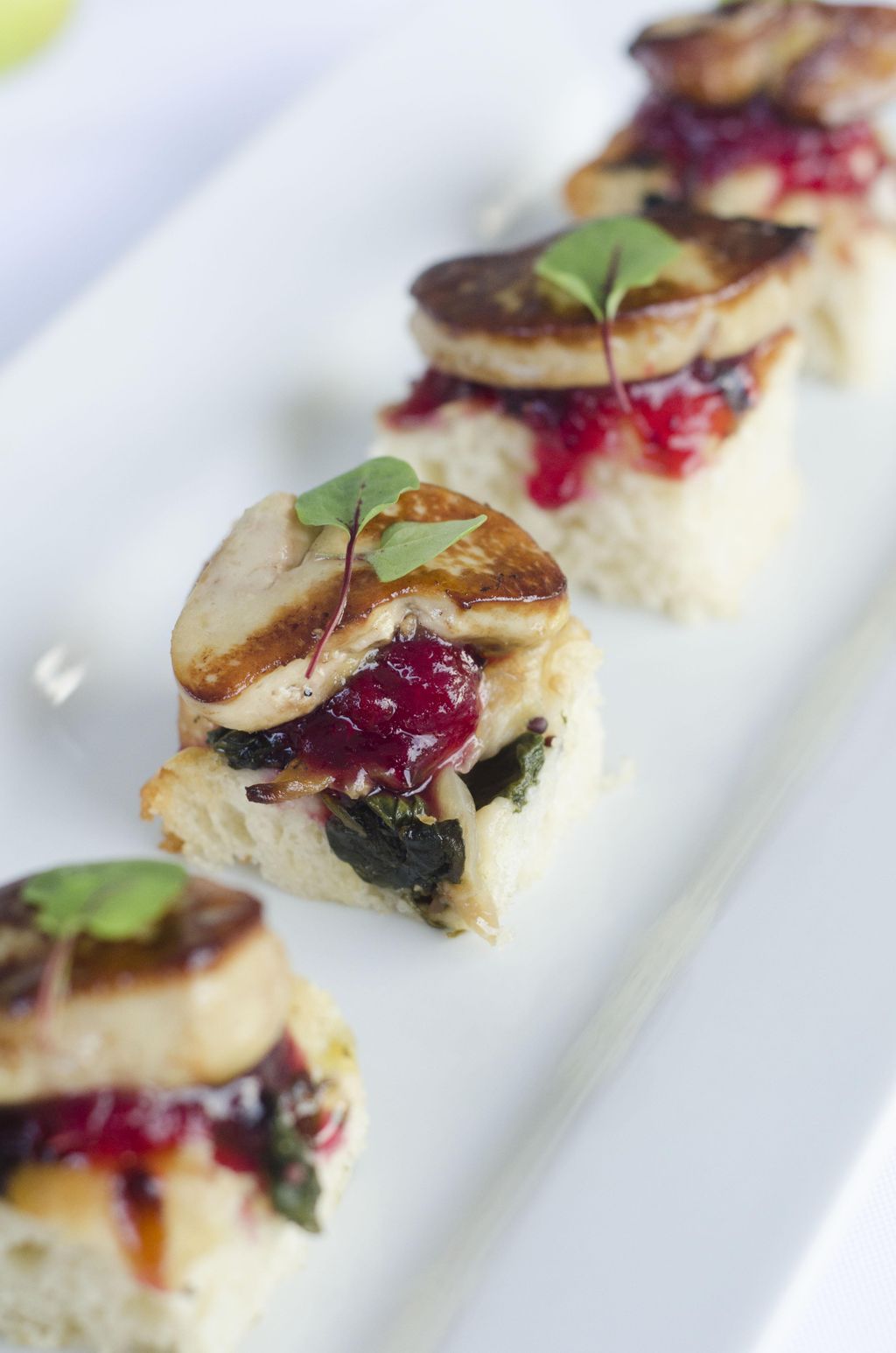 Foie gras with vidalia, mustard green foccacia, an