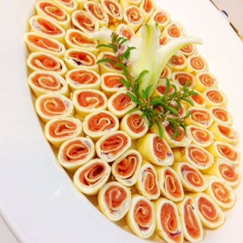 Smoked Salmon Crepe Roulades with Creamy Dill Sauc