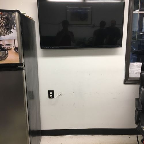 TV and hidden wires in wall for business customer